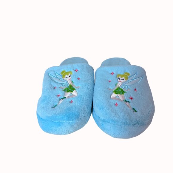 Disney Tinker Bell Slippers Blue Plush Womens Size L Cozy Fleece Indoor Footwear - Picture 8 of 10